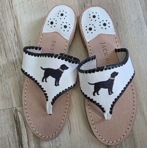 Jack Rogers Black Lab Embroidered Sandals Low Heel Thong Exclusive 6.5M